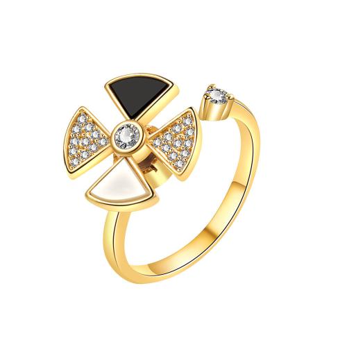 Cubic Zirconia Micro Pave Brass Finger Ring, with Shell, plated, micro pave cubic zirconia & for woman 