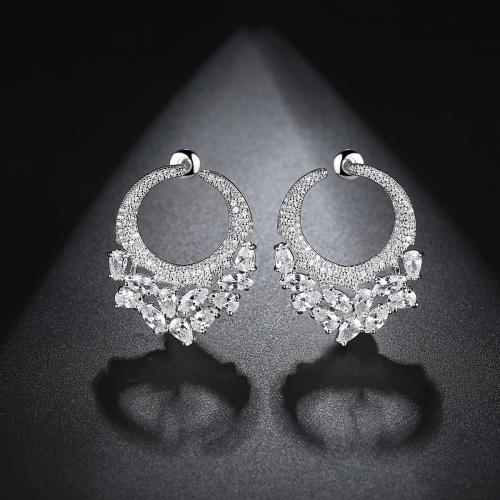 Brass Drop Earring, platinum plated, micro pave cubic zirconia & for woman & hollow 