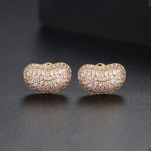 Brass Stud Earring, Bean, plated, micro pave cubic zirconia & for woman 