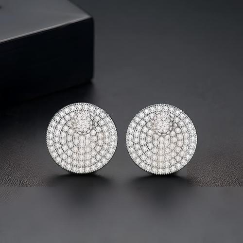 Brass Stud Earring, Round, plated, micro pave cubic zirconia & for woman 