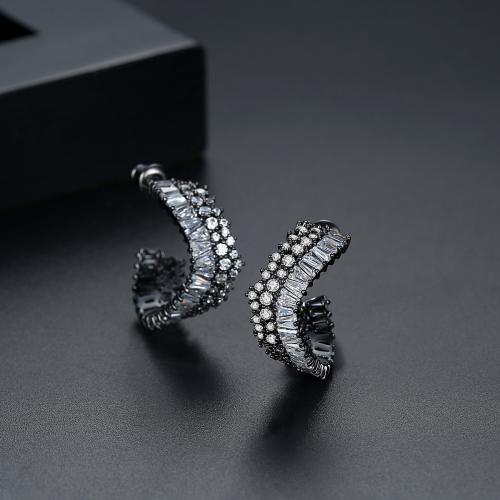 Brass Stud Earring, plated, micro pave cubic zirconia & for woman 