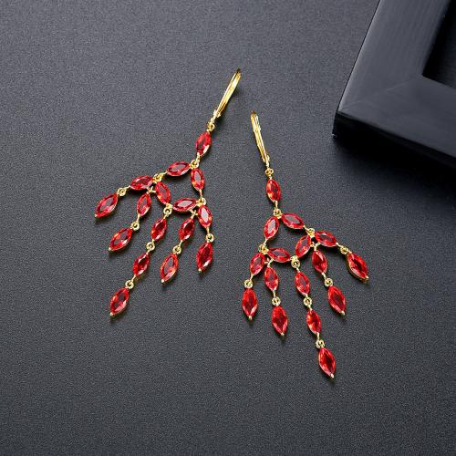 Brass Tassel Earring, 18K gold plated, micro pave cubic zirconia & for woman 