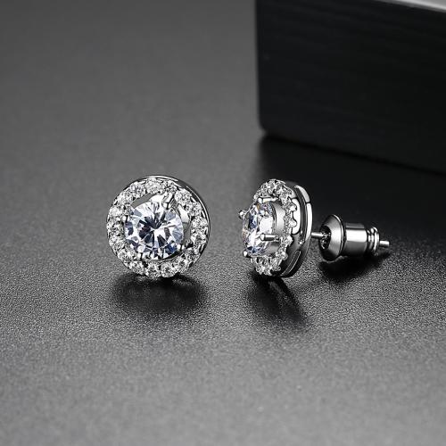 Brass Stud Earring, plated, micro pave cubic zirconia & for woman 