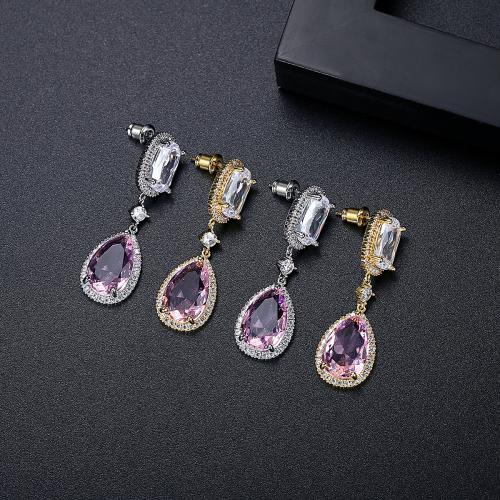 Brass Drop Earring, Teardrop, plated, micro pave cubic zirconia & for woman 