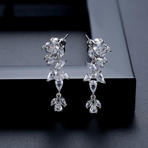 Brass Drop Earring, platinum plated, micro pave cubic zirconia & for woman 