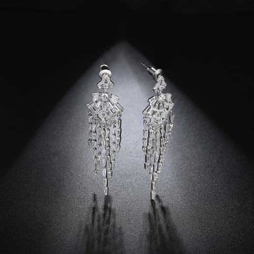 Brass Tassel Earring, platinum plated, micro pave cubic zirconia & for woman 