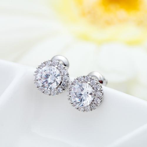 Brass Stud Earring, Flower, plated, micro pave cubic zirconia & for woman 