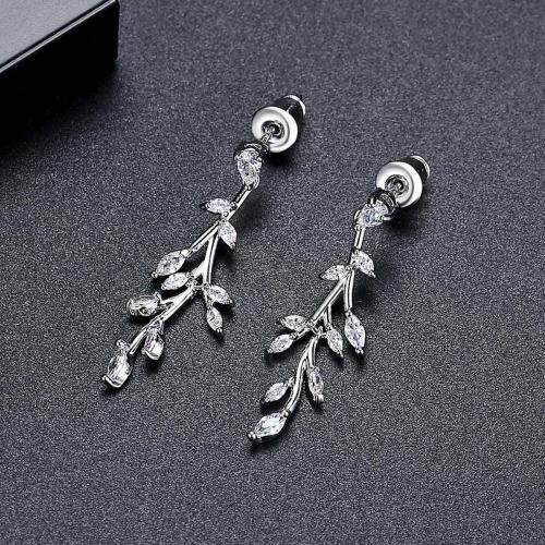 Brass Drop Earring, platinum plated, micro pave cubic zirconia & for woman 