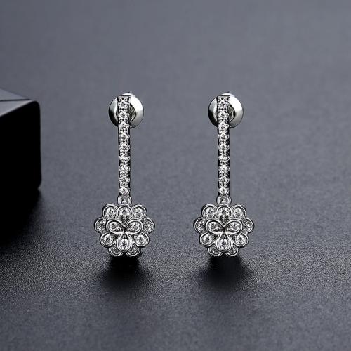 Brass Drop Earring, platinum plated, micro pave cubic zirconia & for woman 