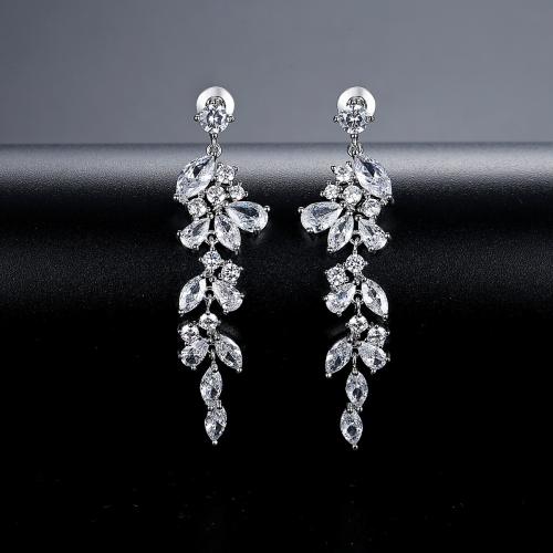 Brass Drop Earring, platinum plated, micro pave cubic zirconia & for woman 