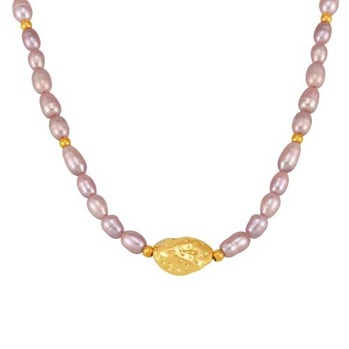 Collier de chaîne en laiton de perles d'eau douce, perle d'eau douce cultivée, avec laiton, avec 7cm chaînes de rallonge, bijoux de mode & pour femme, violet Environ 38 cm, Vendu par PC