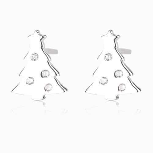 Silver Earring Zircon pavent Sterling, Argent sterling 925, arbre de noël, Conception de Noël & bijoux de mode & pavé de micro zircon & pour femme Vendu par paire