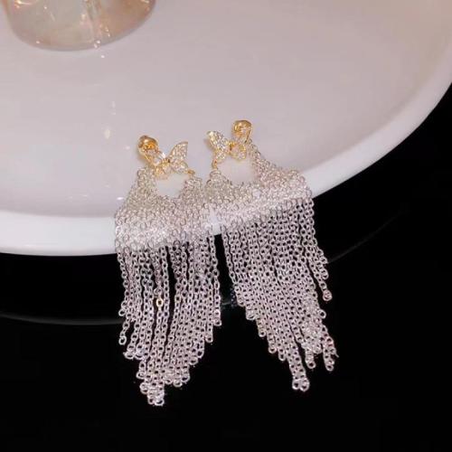 Fashion Fringe Earrings, Brass, fashion jewelry & micro pave cubic zirconia & for woman 