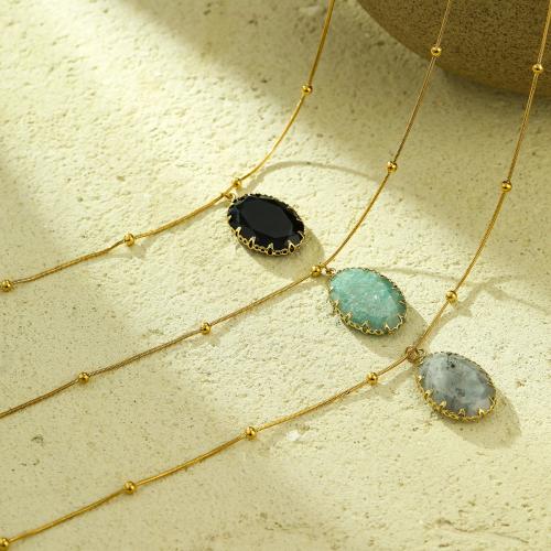 Gemstone Necklaces, 304 Stainless Steel, with Natural Stone, with 6cm extender chain, fashion jewelry & for woman, golden, 16.7mm Approx 44 cm 