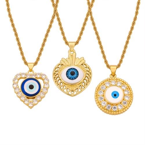 Evil Eye Jewelry Necklace, Titanium Steel, with Brass, plated & micro pave cubic zirconia & for woman & enamel, gold 