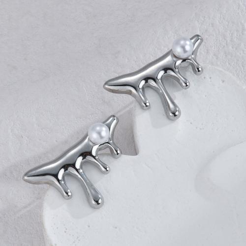 Stainless Steel Stud Earring, 304 Stainless Steel, with Plastic Pearl, plated, fashion jewelry & for woman 