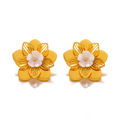 Stainless Steel Stud Earring, 304 Stainless Steel, Flower, Vacuum Ion Plating, fashion jewelry & for woman, gold 