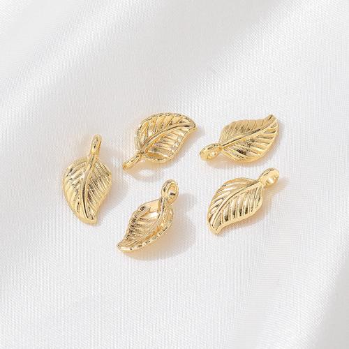 Brass Leaf Pendants, plated, DIY, gold, 14mm 