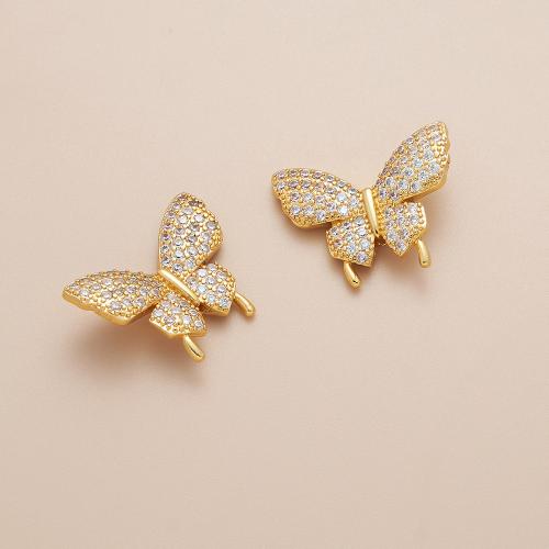 Cubic Zirconia Micro Pave Brass Beads, Butterfly, plated, DIY & micro pave cubic zirconia, golden 