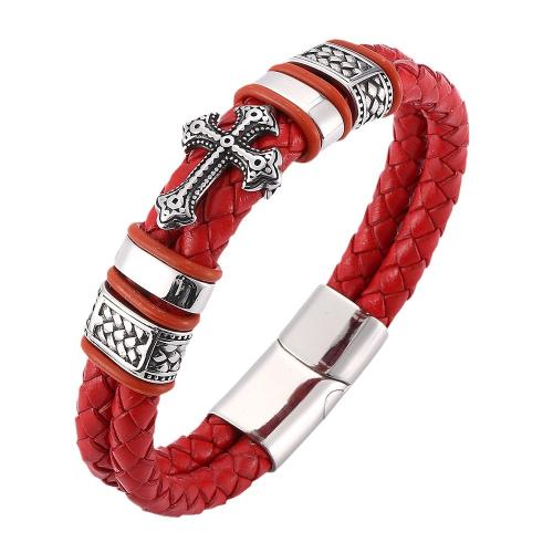 Bracelets de cuir de vachette, Acier inoxydable 304, avec Cuir, Placage, unisexe & normes différentes pour le choix, plus de couleurs à choisir, Vendu par PC