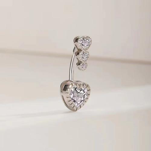 Stainless Steel Belly Ring, 304 Stainless Steel, mirror polish, Unisex & micro pave cubic zirconia & enamel, silver color 