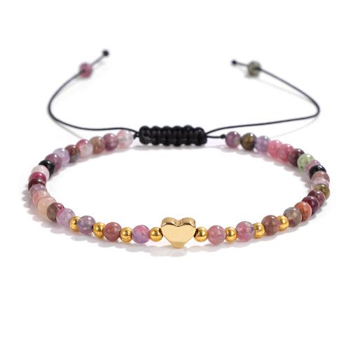 Gemstone Bracelets, Zinc Alloy, with Wax Cord & Tourmaline & for woman Approx 16 cm 