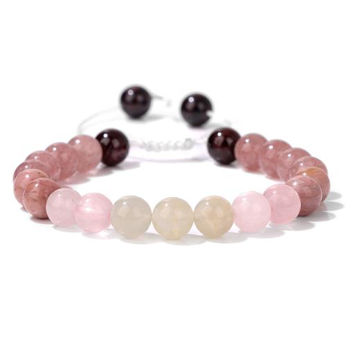 Gemstone Bracelets, Polyester Cord, with Moonstone & Strawberry Quartz & Garnet, for woman, mixed colors Approx 16 cm 