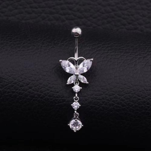 Stainless Steel Belly Ring, 304 Stainless Steel, Unisex & micro pave cubic zirconia 