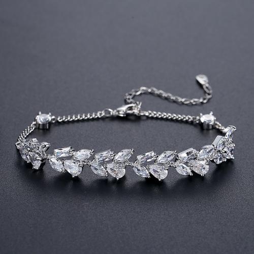 Brass Bracelet, with 2inch extender chain, platinum plated, micro pave cubic zirconia & for woman Approx 6.7 Inch 