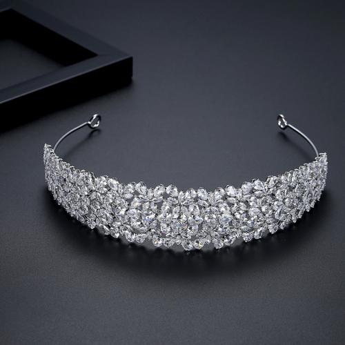 Brass Hair Band, platinum plated, for bridal & micro pave cubic zirconia & for woman, 156mm 