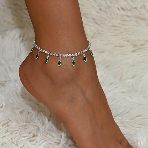 Brass Anklet, with 2.4inch extender chain, plated, for woman & with rhinestone Approx 8.7 Inch 