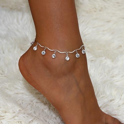 Brass Anklet, with 2.4inch extender chain, silver color plated, for woman & with rhinestone Approx 8.7 Inch 