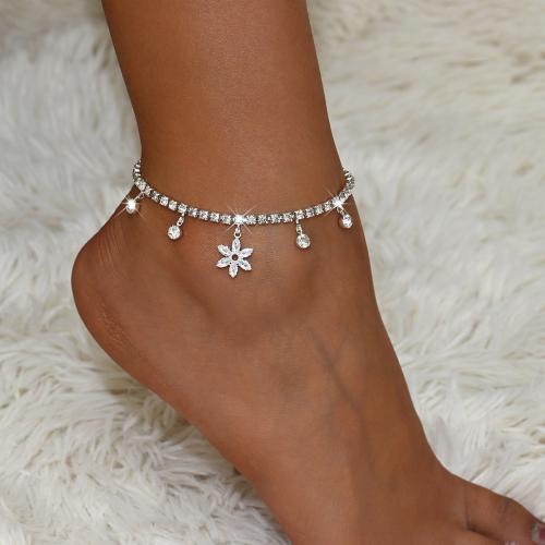 Brass Anklet, with 2.4inch extender chain, silver color plated, for woman & with rhinestone Approx 8.7 Inch 