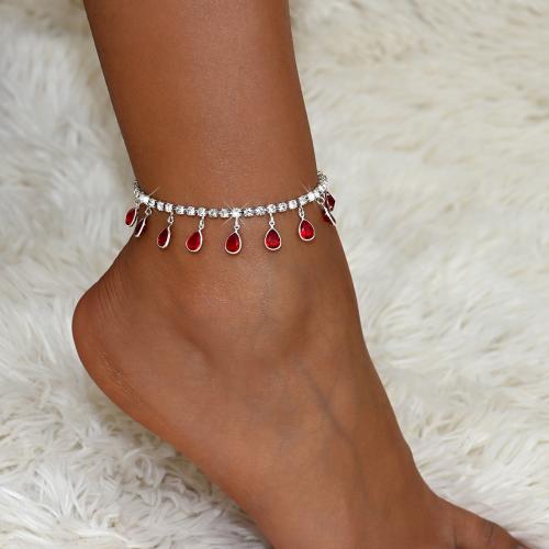 Brass Anklet, with 2.4inch extender chain, silver color plated, for woman & with rhinestone Approx 9.4 Inch 