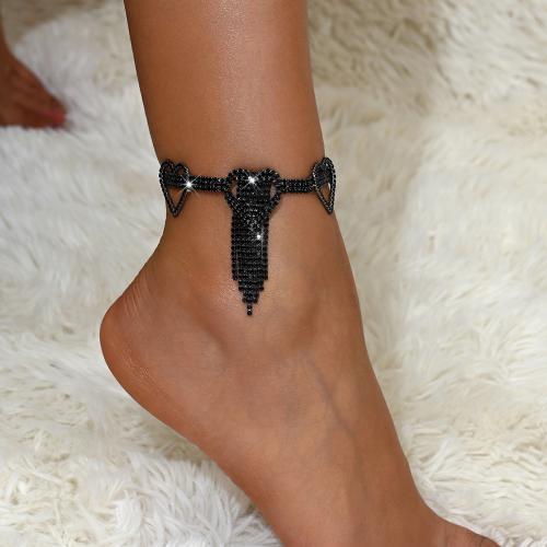 Brass Anklet, with 2inch extender chain, Heart, plated, for woman & with rhinestone & hollow Approx 8.7 Inch 