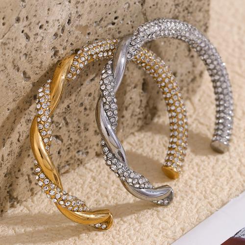 Stainless Steel Cuff Bangle, 304 Stainless Steel, fashion jewelry & for woman & with rhinestone Inner Approx 60.4mm 