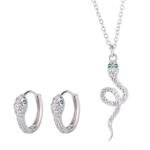 Cubic Zirconia Micro Pave Sterling Sliver Jewelry Sets, 925 Sterling Silver, earring & necklace, with 3cm extender chain, fashion jewelry & micro pave cubic zirconia & for woman Approx 40 cm 