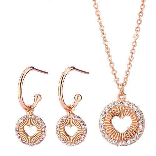 Cubic Zirconia Micro Pave Sterling Sliver Jewelry Sets, 925 Sterling Silver, Stud Earring & necklace, with 6cm extender chain, fashion jewelry & micro pave cubic zirconia & for woman Approx 44 cm 