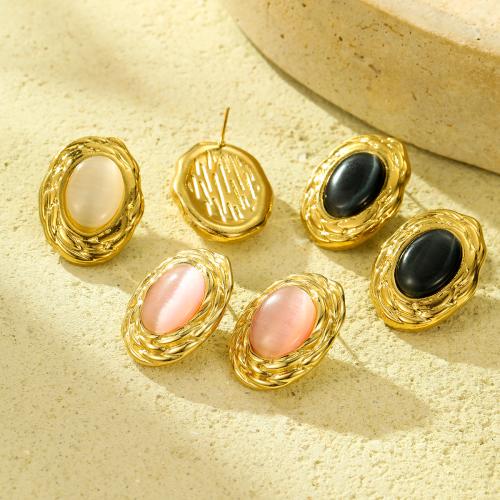 Gemstone Stud Earring, 304 Stainless Steel, with Natural Stone, fashion jewelry & for woman, golden 