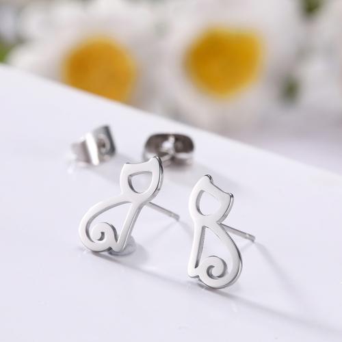 Stainless Steel Stud Earring, 304 Stainless Steel, Cat, fashion jewelry & for woman & hollow 