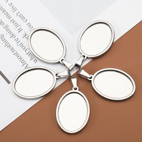 Stainless Steel Pendant Setting, 304 Stainless Steel, Flat Oval, DIY original color, Approx 