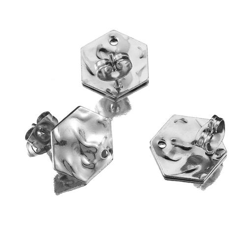 Stainless Steel Earring Stud Component, 304 Stainless Steel, Hexagon, Vacuum Ion Plating, DIY Approx 1.5mm, Approx 