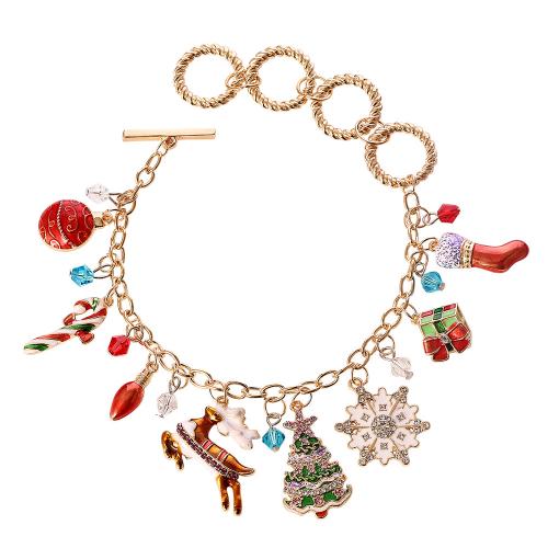 Zinc Alloy Christmas Bracelet, gold color plated, Christmas Design & for woman & enamel & with rhinestone mm 