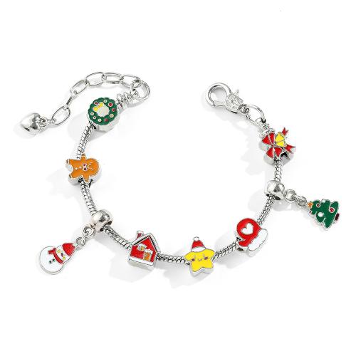 Zinc Alloy Christmas Bracelet, with 5cm extender chain, silver color plated, Christmas Design & for woman & enamel Approx 17 cm 