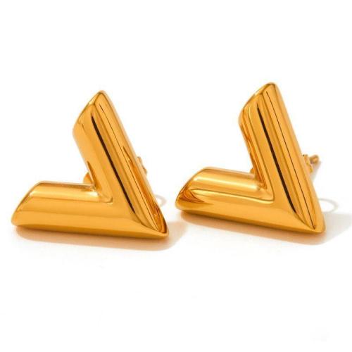 Stainless Steel Stud Earring, 304 Stainless Steel, Letter V, plated, fashion jewelry 