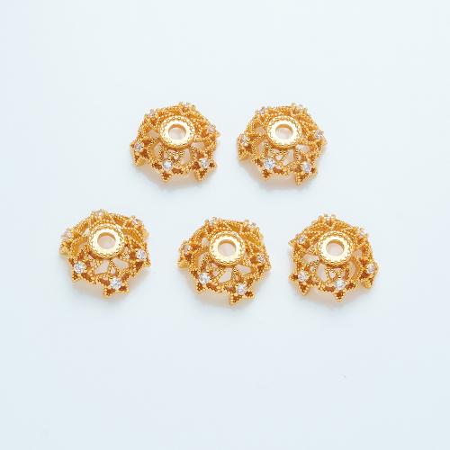 Brass Bead Cap, plated, DIY & micro pave cubic zirconia, gold, 16mm Approx 3mm 