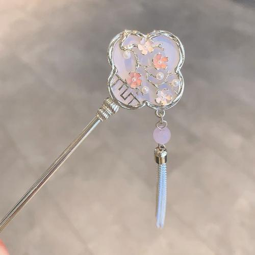 Hair Stick, Zinc Alloy, with Gemstone, plated, for woman & with rhinestone, gold 