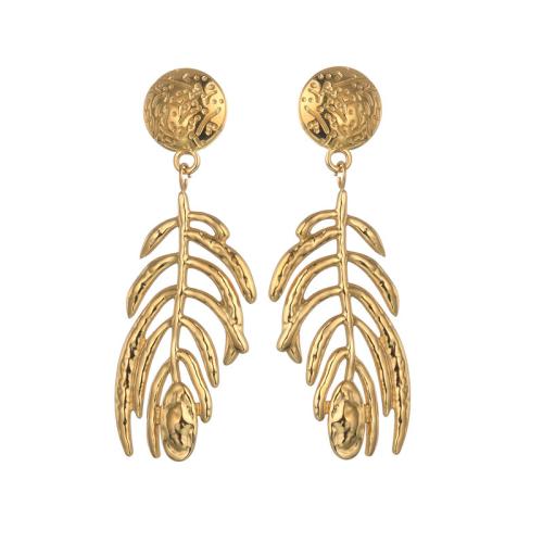 Stainless Steel Drop Earring, 304 Stainless Steel, Leaf, plated, for woman, gold 