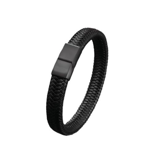 bracelet de cordon en PU , cuir PU, avec Aimant, pour homme, noire Environ 20 cm, Vendu par PC[