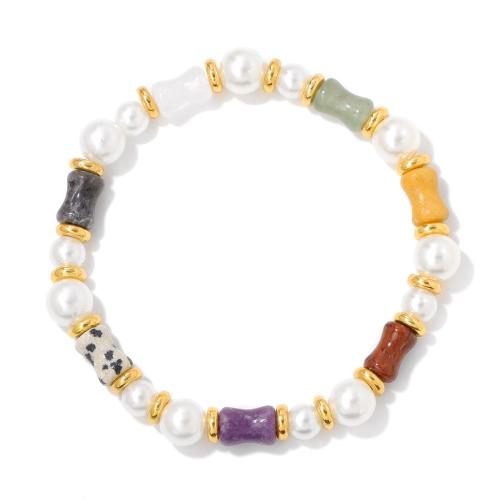 Gemstone Bracelets, Zinc Alloy, with Gemstone & Plastic Pearl, handmade, for woman, mixed colors 